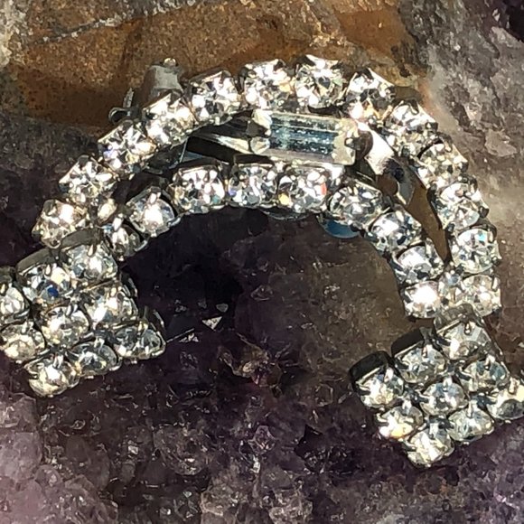 Crescent Clip On Earrings With Rhinestones - Picture 4 of 4